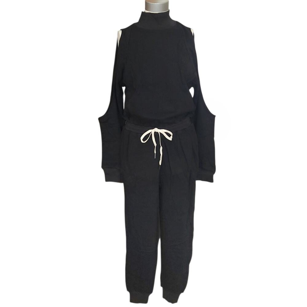 N:PHILANTHROPY Danilo athleisure cutout sleeve jumpsuit black one piece Sz L NEW